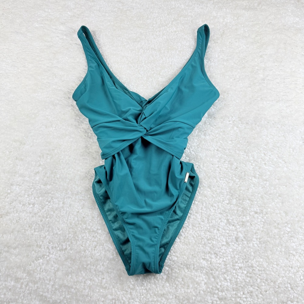 Nicole Miller One Piece Swimsuit Women S Teal Twisted Front Swimwear NEW